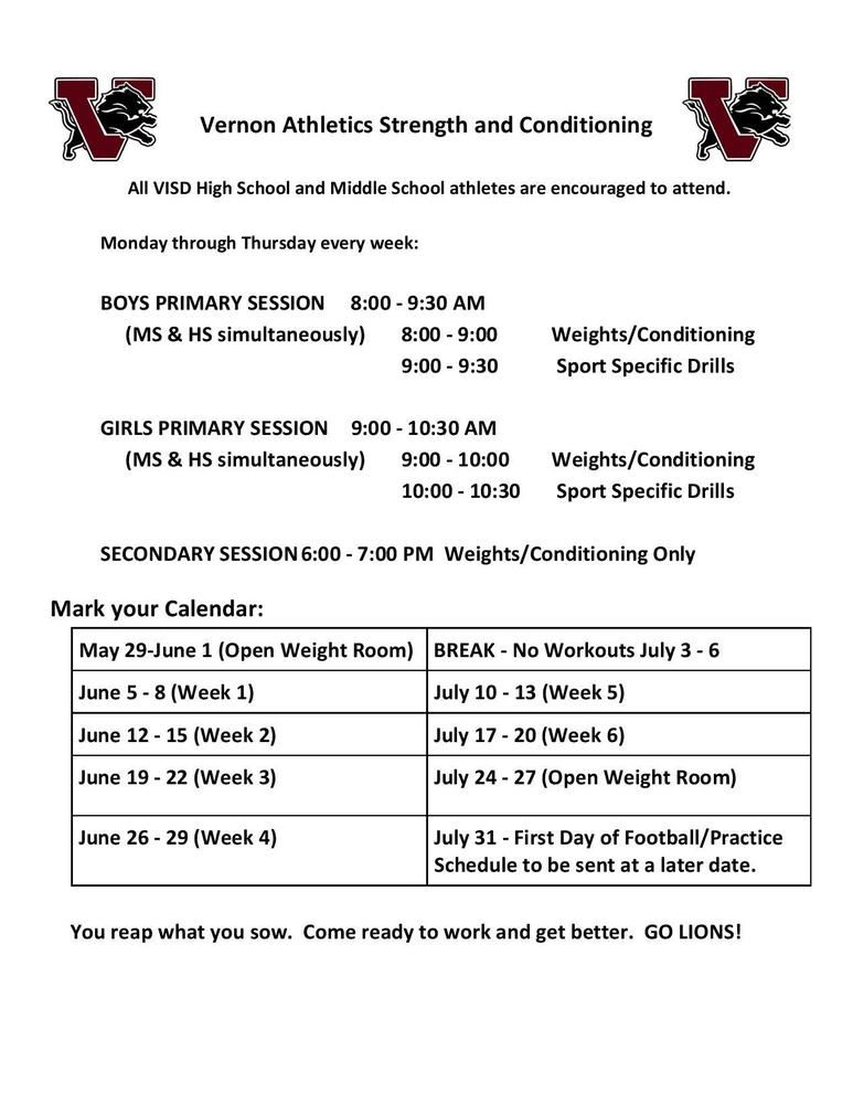 schedule for strength and conditioning