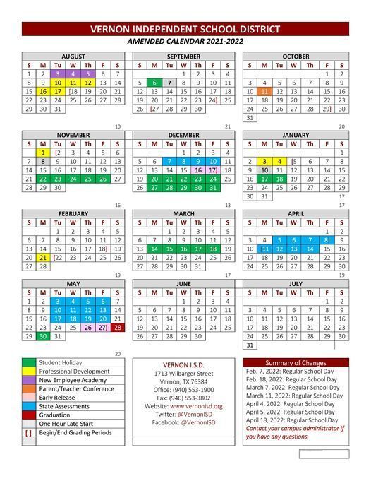 1 page calendar view of 21-22 school year