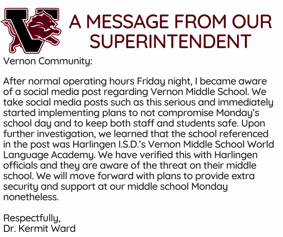 a message from our superintendent